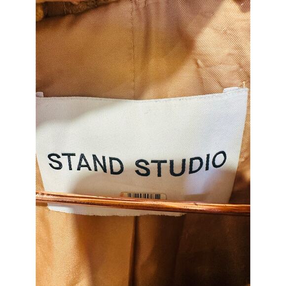 STAND STUDIO Brown White Checkered Pattern Faux Fur Oversized Nikki Coat Size 44 - Picture 12 of 16